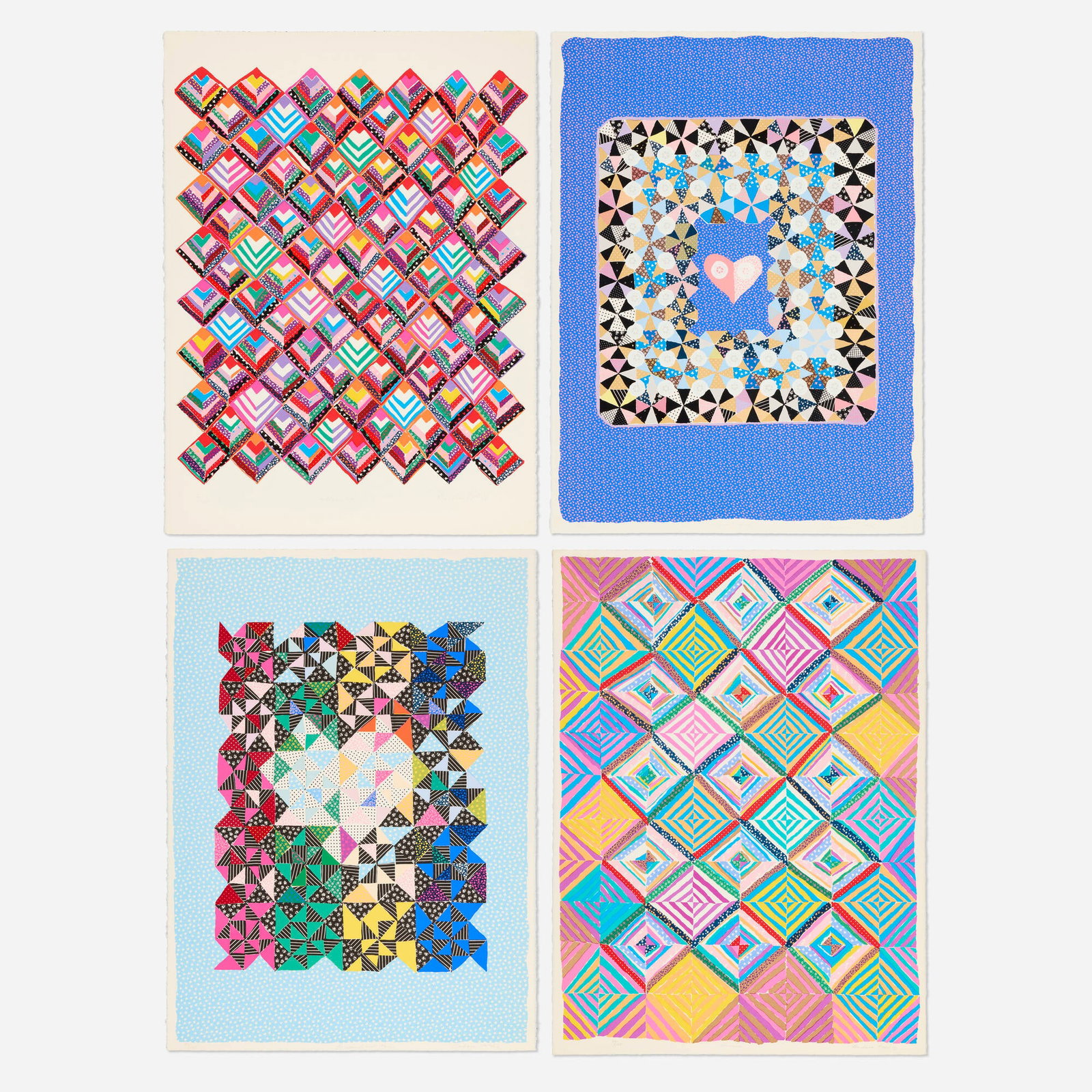 Barbara Kohl-Spiro, Hallelujah; Pinwheel and Pride; Mensch; Sweet Soul (four works): Barbara Kohl-Spiro Hallelujah; Pinwheel and Pride; Mensch; Sweet Soul (four works) 1980 screenprint in colors on Arches image (smallest): 25 h x 20.75 w in (63 x 53 cm) image (largest): 29 h x 21.2