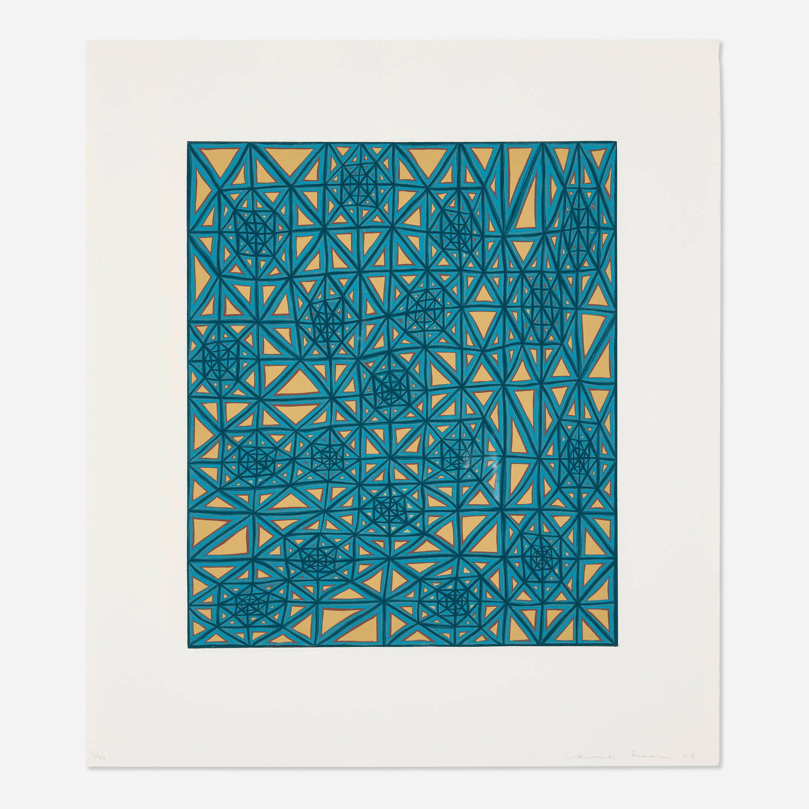 James Siena, Lattice: James Siena Lattice 2003linocut in colors image: 14.75 h x 12.625 w in (37 x 32 cm) sheet: 21.375 h x 18.625 w in (54 x 47 cm) Signed, dated and numbered to lower edge '5/40 James Siena 03'