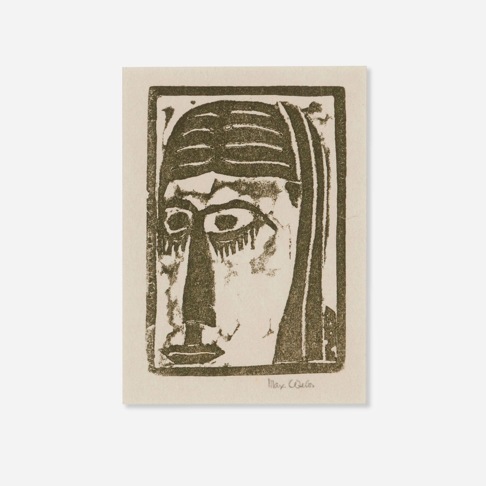 Max Weber, Head: Max Weber Head 1920woodcut image: 3.875 h x 2.625 w in (10 x 7 cm) sight: 4.5 h x 3.25 w in (11 x 8 cm) Signed to lower right 'Max Weber'. Literature: Rubenstein 36