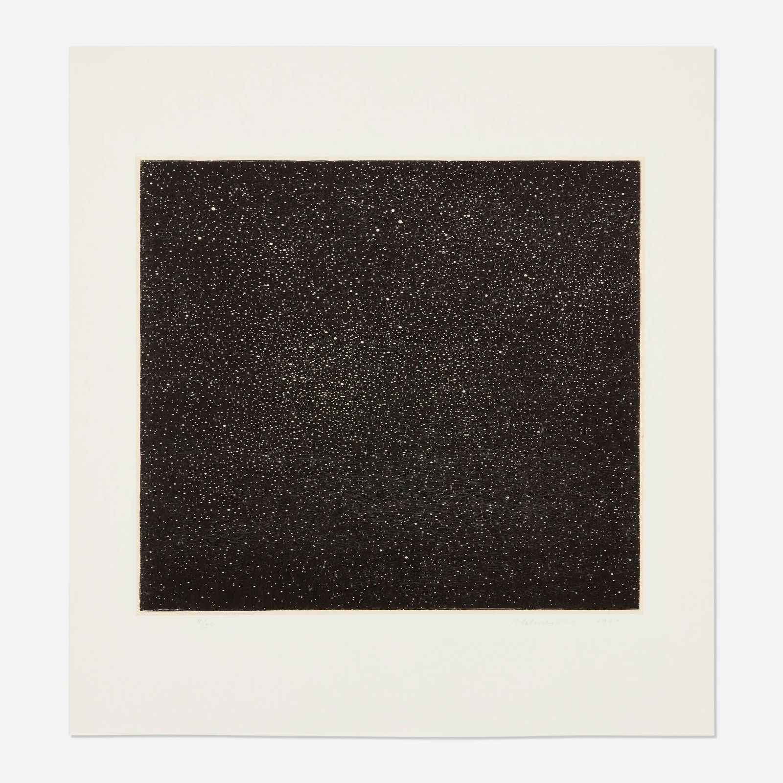 Vija Celmins, Night Sky: Vija Celmins Night Sky 1997woodcut on Kozo and Gampi laid to Fabriano image: 8.625 h x 9.625 w in (22 x 24 cm) sheet: 13.25 h x 12.5 w in (34 x 32 cm) Signed, dated and numbered to lower ed
