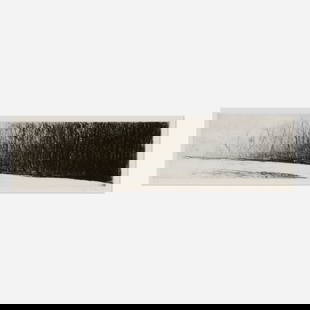 Wolf Kahn, Winter River: Wolf Kahn Winter River 1988etching and drypoint image: 5.75 h x 23.75 w in (15 x 60 cm) sheet: 11.25 h x 29.75 w in (29 x 76 cm) Signed, dated and numbered to lower edge '8/30 Wolf Kahn '88