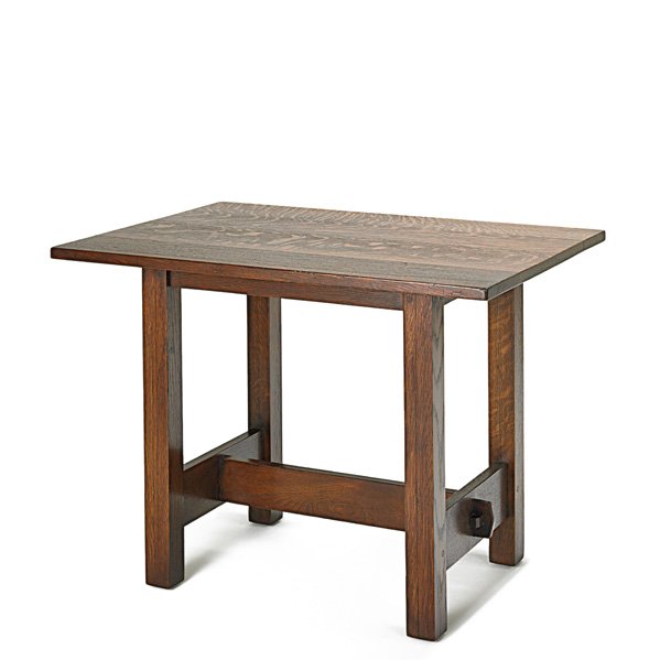 GUSTAV STICKLEY Luncheon table no. 647: GUSTAV STICKLEY Luncheon table (no. 647), Eastwood, NY, 1904-07; Red decal, paper label; 29 1/2" x 40" x 28"