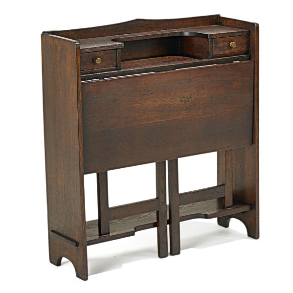 L. & J.G. STICKLEY Rare drop-front desk: L. & J.G. STICKLEY Rare drop-front desk, Fayetteville, NY, 1912-16; "The Work of..." branded mark; 34 1/4" x 31 1/2" x 10"