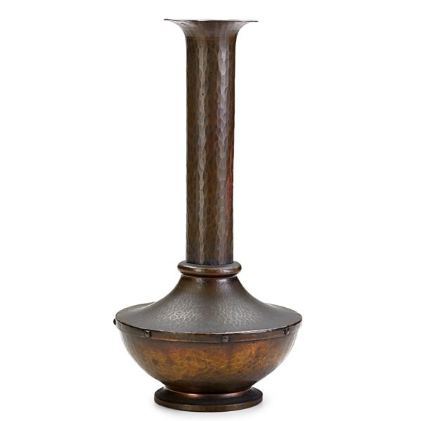 ROYCROFT Miniature American Beauty vase: ROYCROFT Miniature American Beauty vase, Buffalo, NY, 1906-10; Orb and cross mark; 12" x 6"