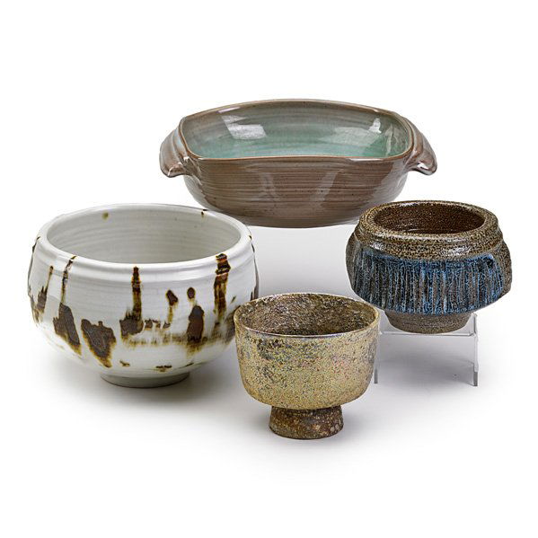 B. WOOD; HEINO; SCHEIER Four bowls: BEATRICE WOOD (1893-1998) EDWIN AND MARY SCHEIER Four bowls, CA; All marked; 3 1/2" x 4 1/4"