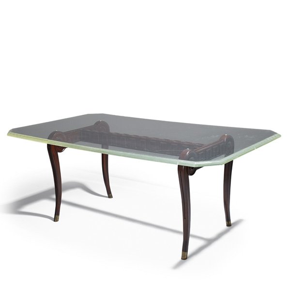 PAUL LASZLO Grecian dining table: PAUL LASZLO Grecian dining table, USA, ca. 1960; Mahogany, acrylic, brass; Unmarked; 28" x 72" x 42"