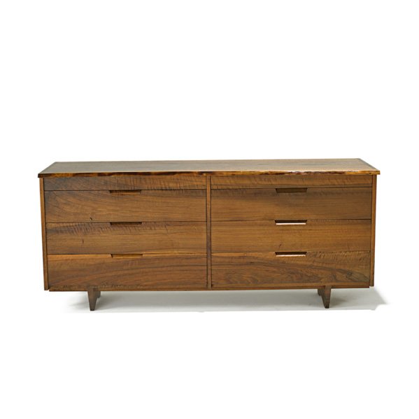 GEORGE NAKASHIMA Double dresser: GEORGE NAKASHIMA NAKASHIMA STUDIOS Double dresser, New Hope, PA, 1967/68; Persian walnut, walnut; Unmarked; 32" x 72" x 23 1/2" Provenance available: Copy of original order card, sketch, and receipt