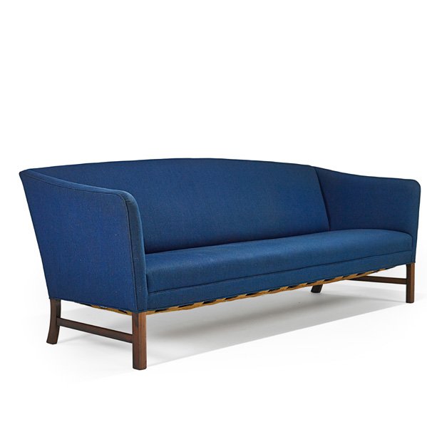OLE WANSCHER Sofa: OLE WANSCHER A.J. IVERSEN SNEDKERMESTER Sofa, Denmark, 1960s; Rosewood, upholstery; Unmarked; 31" x 81 1/2" x 28 1/2"