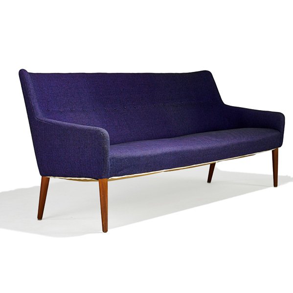 JORGEN CHRISTENSEN Sofa: JORGEN CHRISTENSEN Sofa, Denmark, ca. 1962; Teak, wool; Unmarked; 32 1/2" x 73" x 30" Provenance available: Copy of original invoice