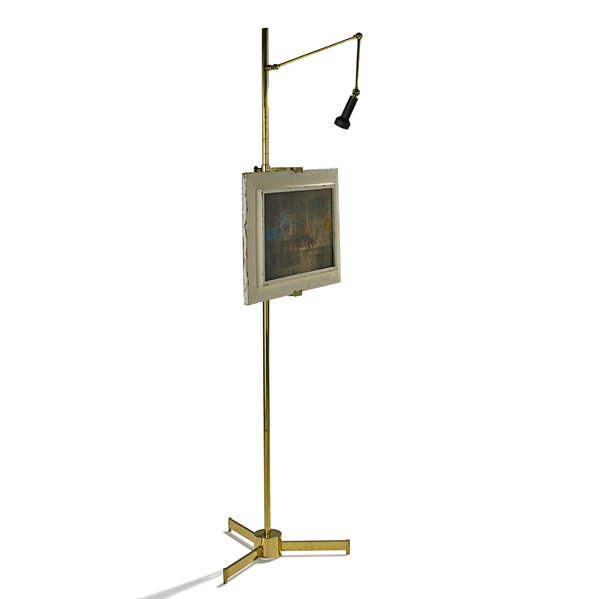 ARREDOLUCE Easel: ARREDOLUCE Easel, Monza, Italy, 1950s; Brass, enameled aluminum, wiring; Unmarked; As shown: 82 1/4" x 26" dia.
