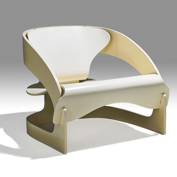 JOE COLOMBO; KARTELL Small Armchair: JOE COLOMBO KARTELL Small Armchair with Curved Elements, Italy, 1960s; Lacquered wood; Unmarked; 23" x 28" x 26 1/2"