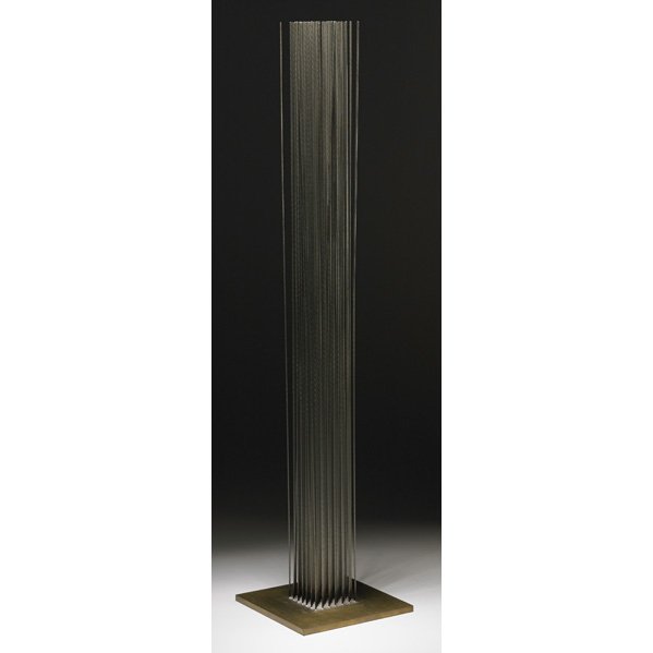 HARRY BERTOIA Sonambient sculpture: HARRY BERTOIA Sonambient sculpture, Pennsylvania, 1970s; Beryllium copper, brass; Unmarked; 36 1/4" x 8" sq.