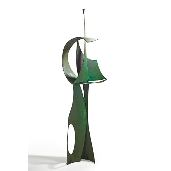 JAMES BEARDEN Sculpture, "Solace": JAMES BEARDEN (b. 1964) Sculpture, "Solace," from the Cavernous Voids Series, Des Moines, IA, 2012; Patina, solvent dyes, misted paint, steel; Signed B 12; 89" x 28" x 24" Provenance: From the artist,