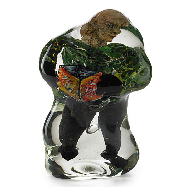 DAVID HOPPER Encased glass figural sculpture: DAVID HOPPER (b. 1946) Encased glass figural sculpture, ca. 1989; Signed and dated; 11 1/4" x 7 1/2"