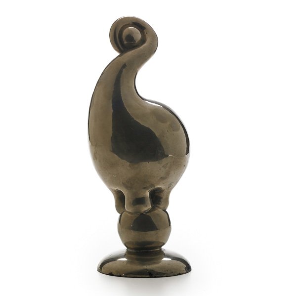 RUSSEL WRIGHT "Hokus" elephant doorstop: RUSSEL WRIGHT RUSSEL WRIGHT INC. "Hokus" elephant doorstop, USA, 1930s; Nickel-plated brass and lead; Unmarked; 11 3/4" x 5" dia.