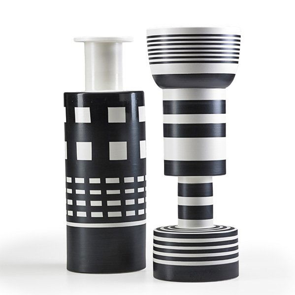 ETTORE SOTTSASS Two Hollywood Series vases: ETTORE SOTTSASS BITOSSI Two Hollywood Series tall ceramic vases, Italy, des. 1958; Both signed; 18" x 7"