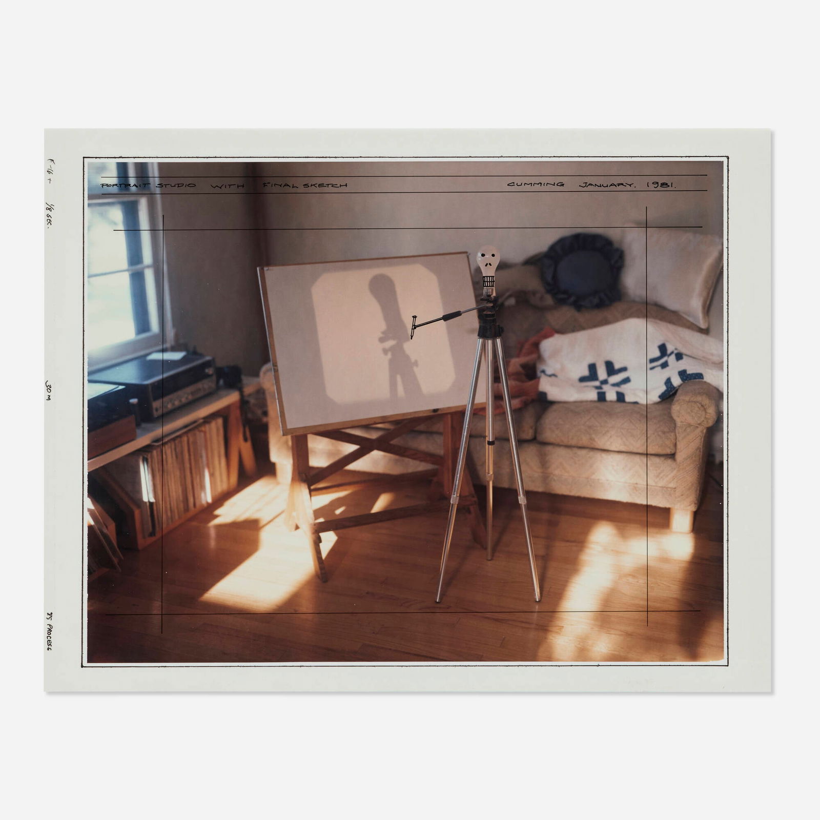 Robert Cumming, Portrait Studio with Final Sketch: Robert Cumming Portrait Studio with Final Sketch 1981unique Polaroid Type 808 Polacolor print with marker additions image: 7.5 h x 9.5 w in (19 x 24 cm) sheet: 8.5 h x 10.75 w in (22 x 27 cm) <