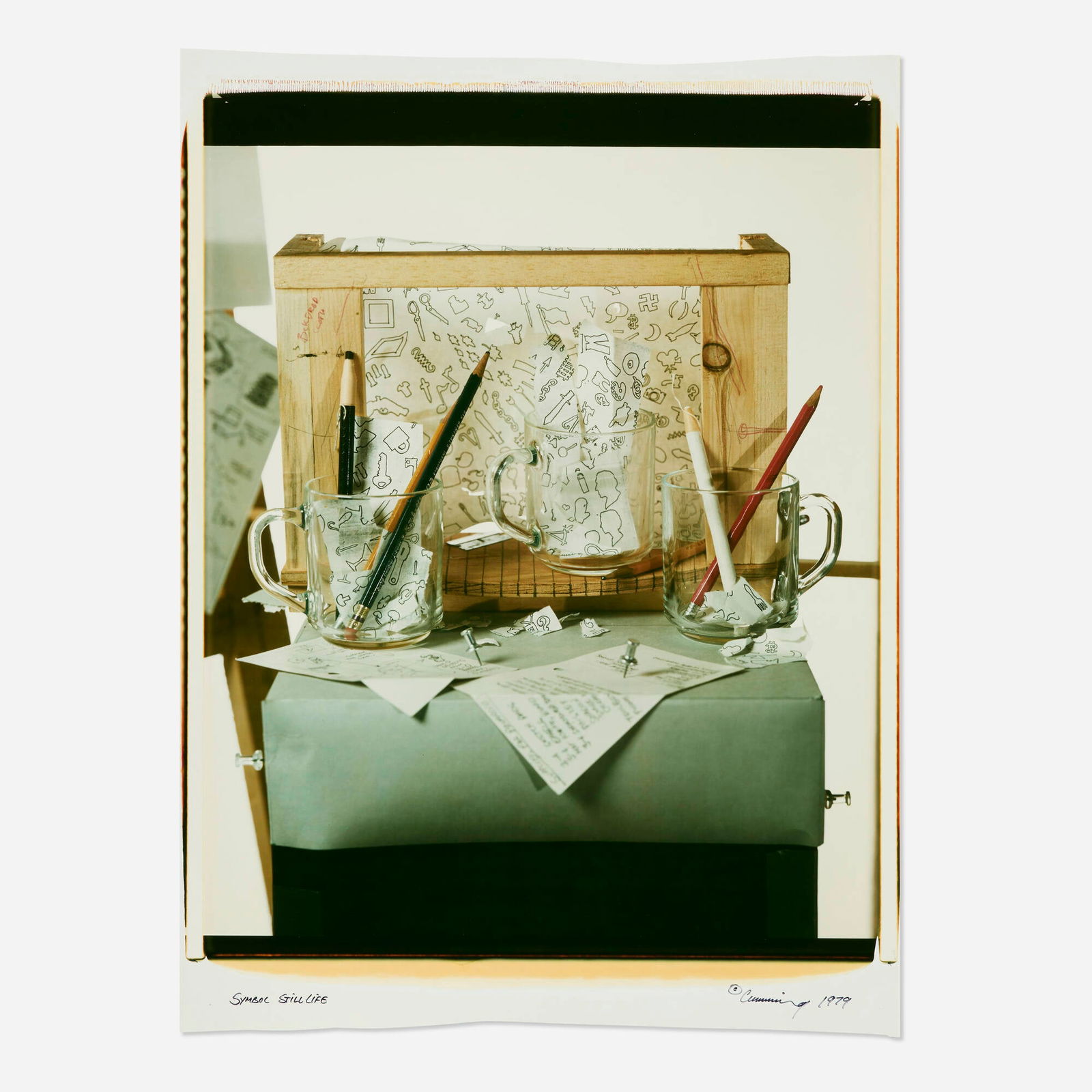 Robert Cumming, Symbol Still Life: Robert Cumming Symbol Still Life 1979unique large-format Polaroid Polacolor print image: 24 h x 20 w in (61 x 51 cm) sheet: 30 h x 22 w in (76 x 56 cm) Signed, titled and dated to lower edg