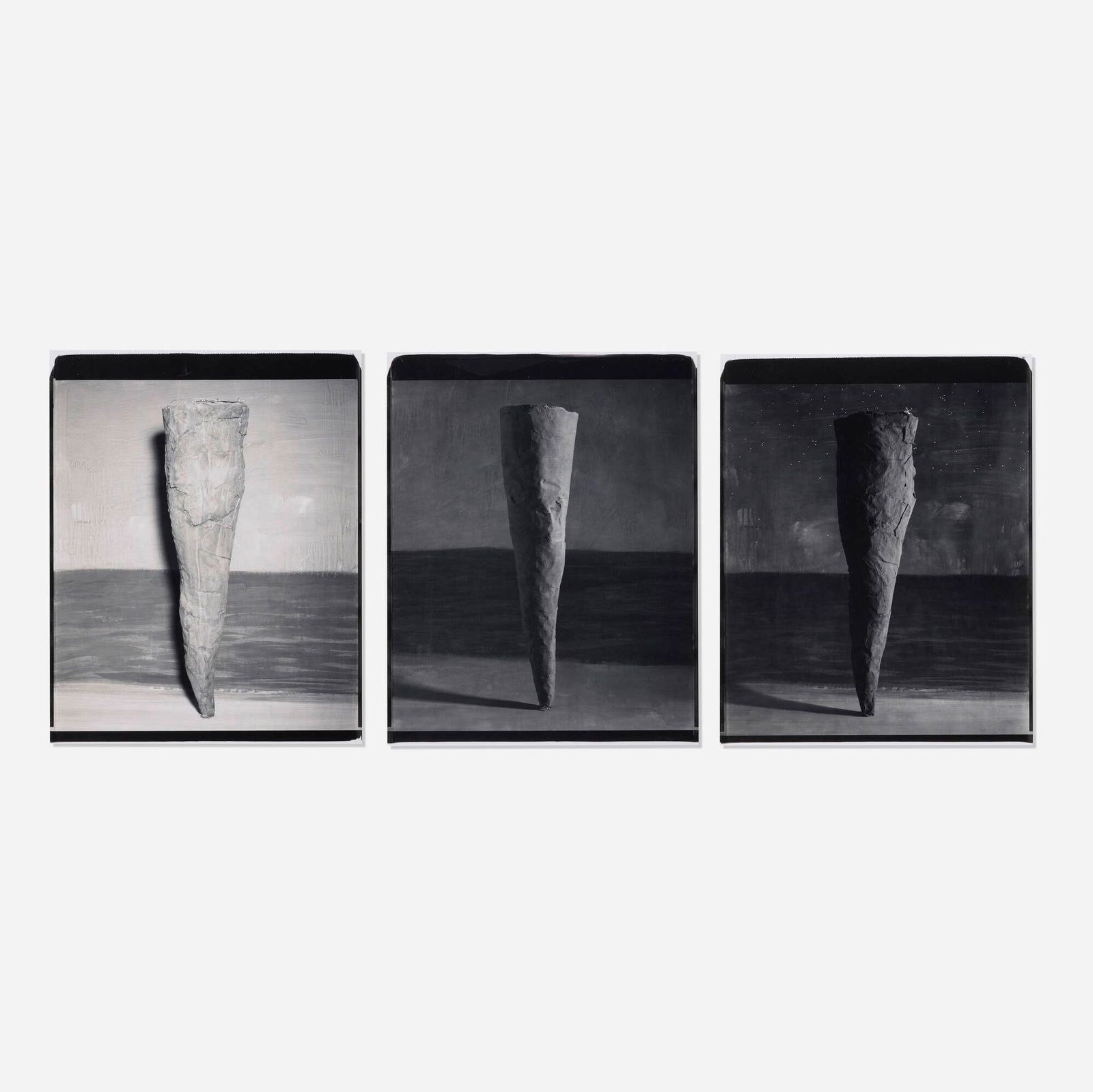 John Divola, Untitled (three works): John Divola Untitled (three works) 1987unique large-format Polaroid PolaPan prints image (each): 24 h x 20 w in (61 x 51 cm) sheet (each): 28.5 h x 22 w in (72 x 56 cm) Signed and dated to