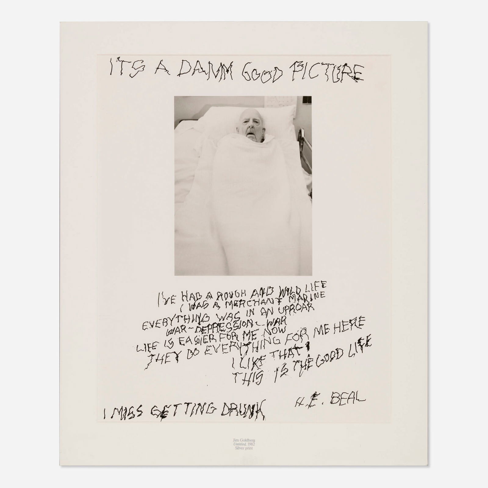 Jim Goldberg, Untitled (from the Nursing Home Series): Jim Goldberg Untitled (from the Nursing Home Series) 1985-86gelatin silver print from Polaroid Type 665 Positive/Negative film 19.75 h x 15.875 w in (50 x 40 cm) Signed and dated to verso 'Jim