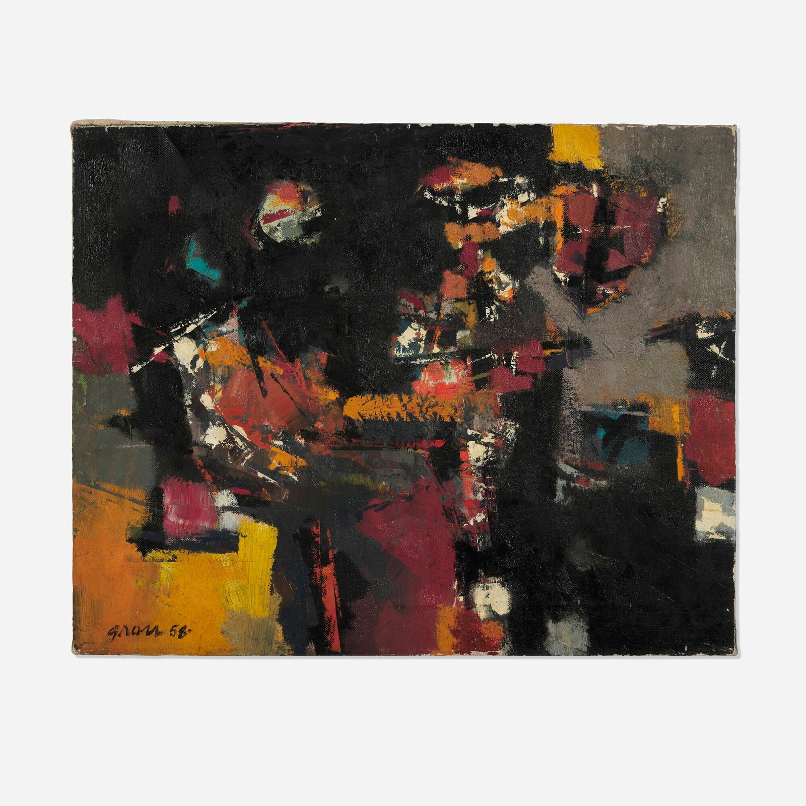 Sidney Gross, Untitled: Sidney Gross Untitled 1958oil on canvas 16 h x 20 w in (41 x 51 cm) Signed and dated to lower left 'Gross 58'. This work will ship from Chicago, Illinois.