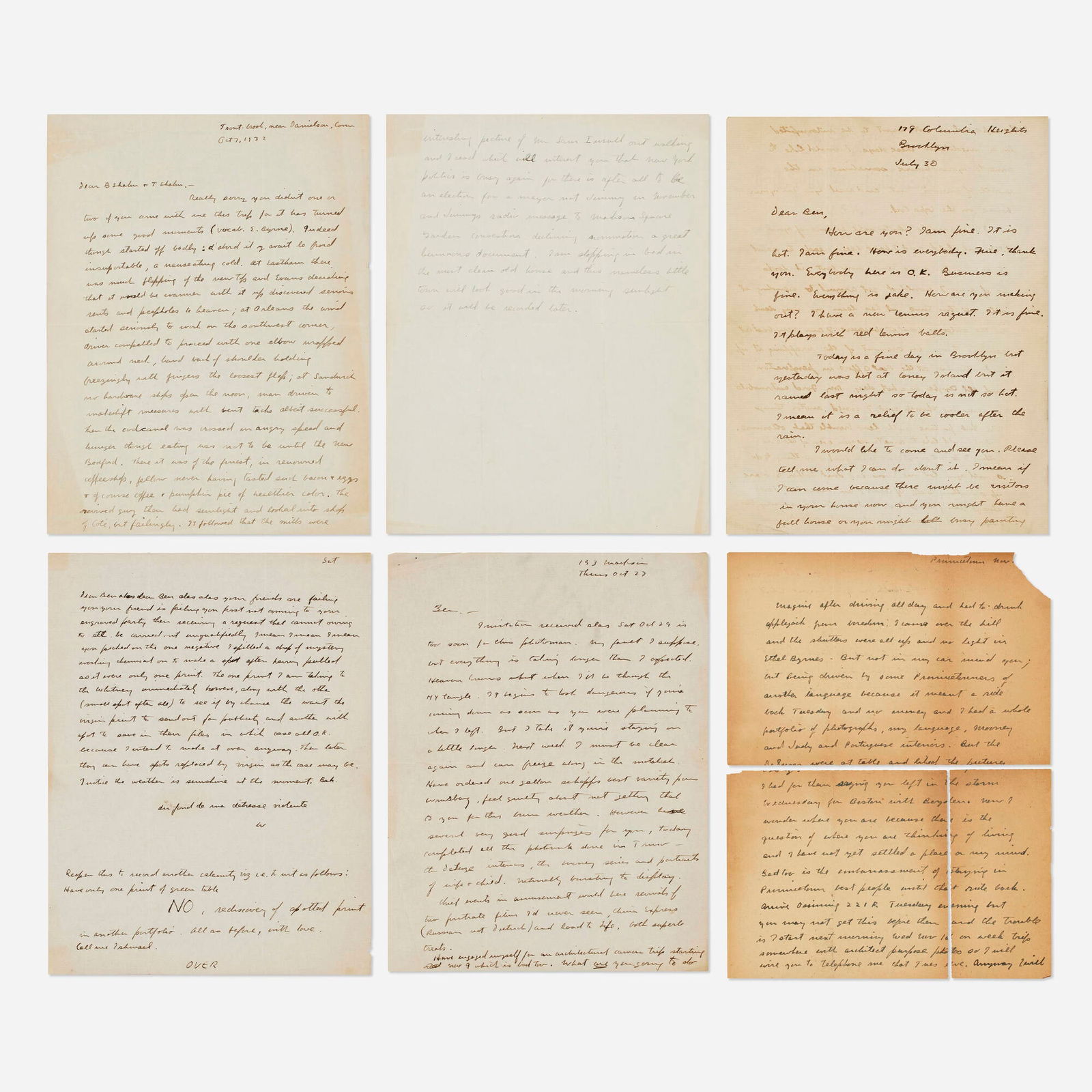 Walker Evans, Collection of seven letters to Ben Shahn: Walker Evans Collection of seven letters to Ben Shahn 1932ink on paper each: 11 h x 8.5 w in (28 x 22 cm) Provenance: Collection of Ben and Bernarda Shahn