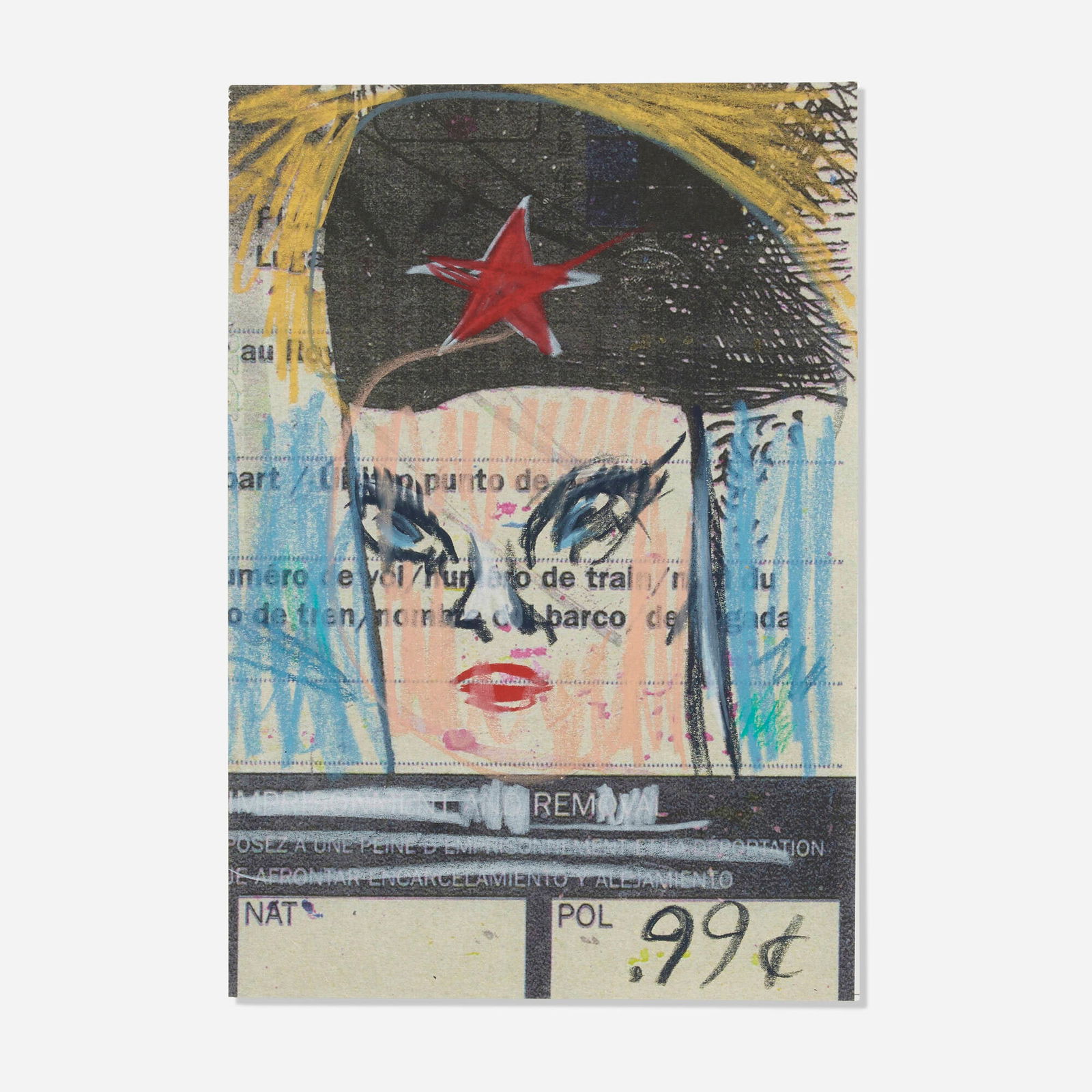 Marcel Dzama and Oscar Murillo, Untitled: Marcel Dzama and Oscar Murillo Untitled 2015acrylic, pastel and inkjet on paper 11.5 h x 7.875 w in (29 x 20 cm) Provenance: MoMA PS1, New York | Private Collection