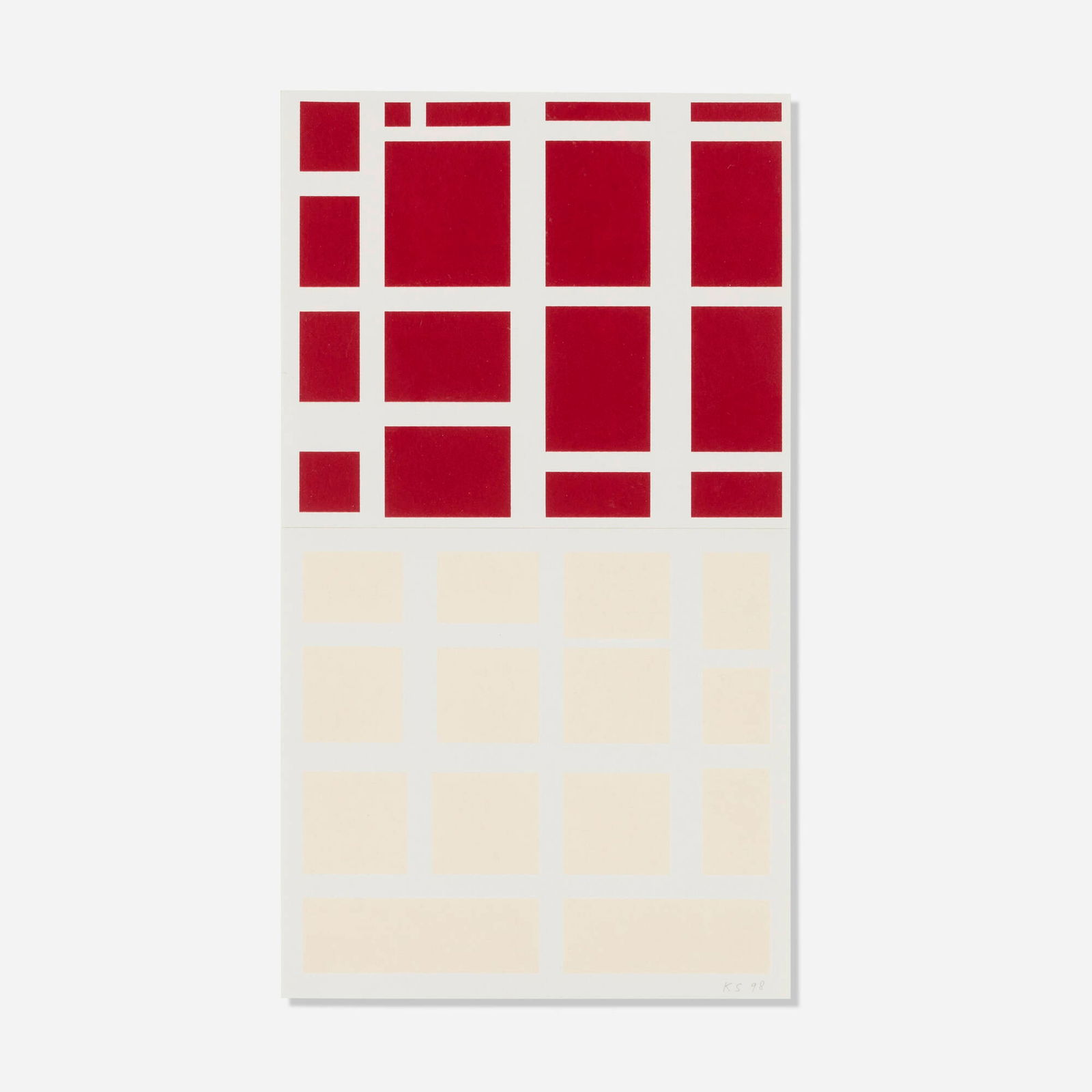 Kate Shepherd, Dark Red Over Beige: Kate Shepherd Dark Red Over Beige 1998mixed media on paper 17.875 h x 10 w in (45 x 25 cm) Signed and dated to lower right 'KS 98'. Provenance: Pierogi Gallery, New Yor