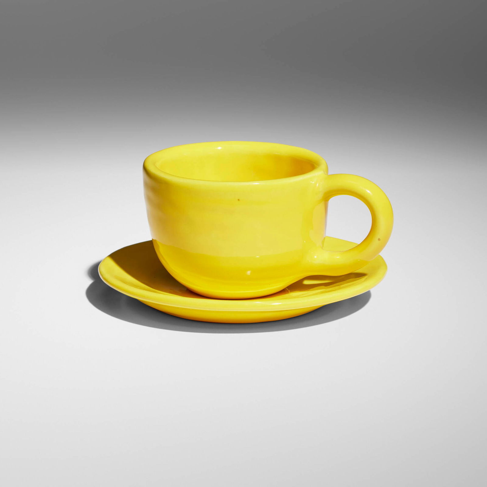 Mary Heilmann, Yellow #4: Mary Heilmann Yellow #4 2015glazed stoneware cup: 3 h x 5.5 w x 4 d in (8 x 14 x 10 cm) saucer: 0.875 h x 6.25 dia in (2 x 16 cm) Signed and dated to underside of cup and saucer 'MH 2015'.<