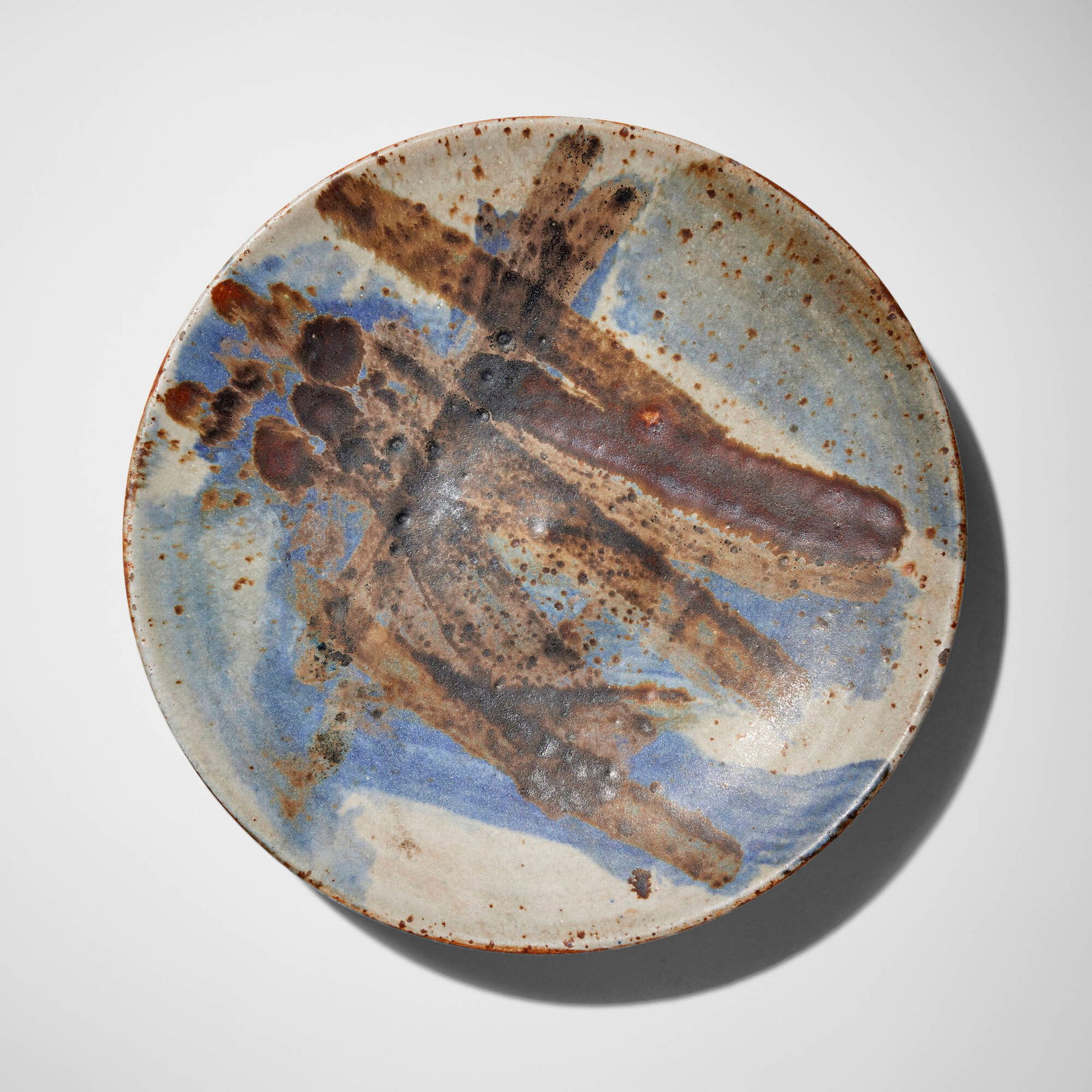 Peter Voulkos, Plate: Peter Voulkos Plate c. 1955glazed stoneware 1.5 h x 9.25 dia in (4 x 23 cm) Incised signature to underside 'Voulkos'. This work is registered in the Voulkos and Co. catalog. Pro