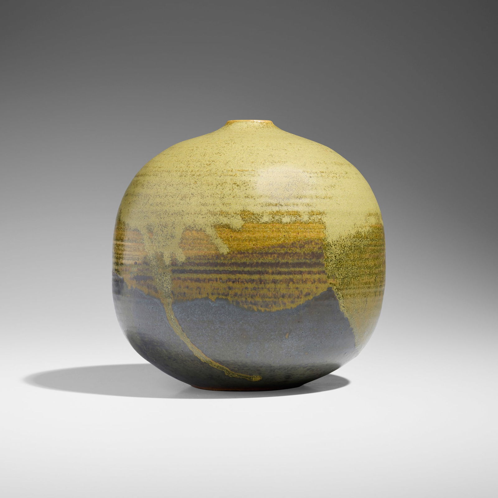 Toshiko Takaezu, Early vase: Toshiko Takaezu Early vase c. 1970glazed stoneware 7.5 h x 7.5 dia in (19 x 19 cm) Incised signature to underside 'TT'. Provenance: Toomey & Co., 20th Century Art &