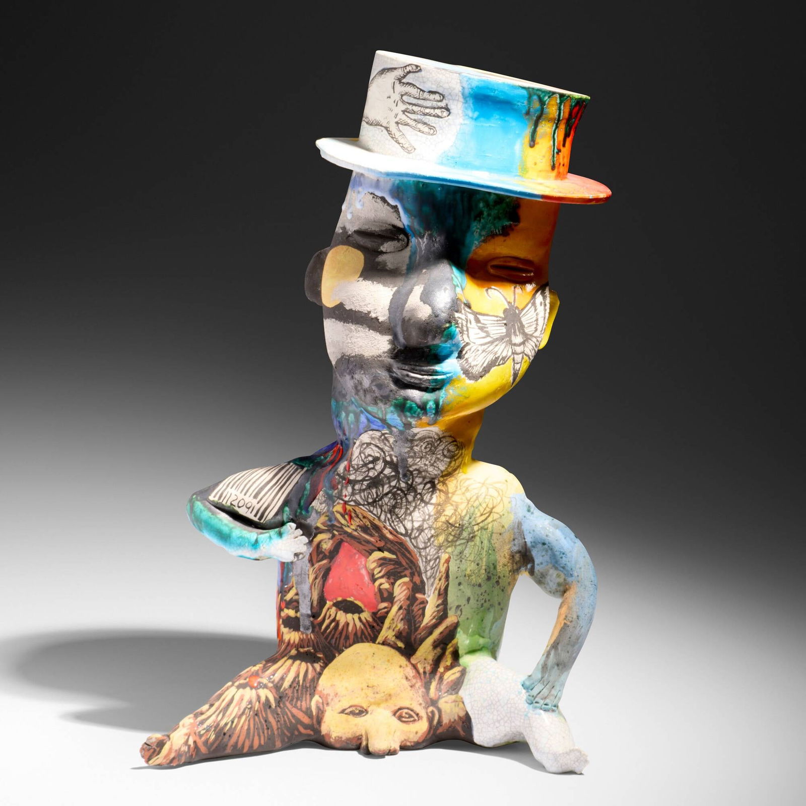 Michael Lucero, Precolumbus Man (from the New World series): Michael Lucero Precolumbus Man (from the New World series) 1991glazed and hand-painted earthenware 19.25 h x 12 w x 7.5 d in (49 x 30 x 19 cm) Signed and inscribed to reverse 'Hand Made by Mic