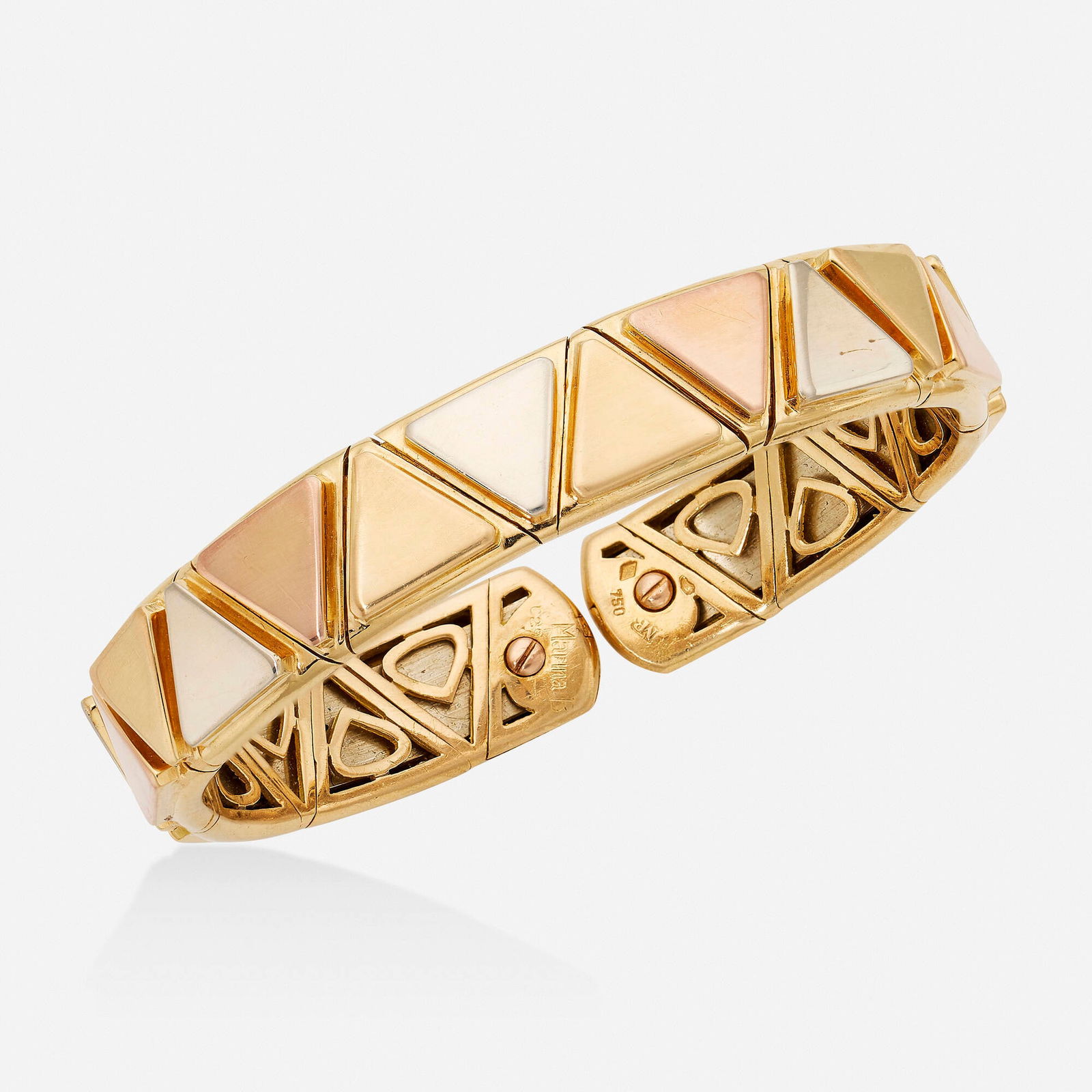 Marina B, 'Triangolini' tricolor gold cuff bracelet (1 of 2)