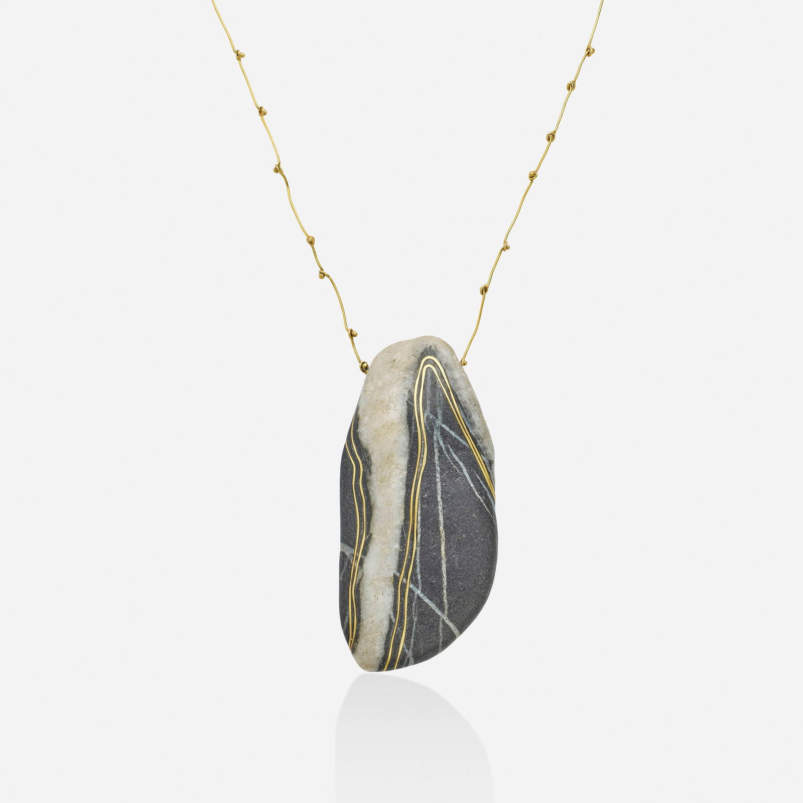 Andrea Williams, Margaret De Patta pebble and gold necklace: Andrea Williams Margaret De Patta pebble and gold necklace This necklace was created by Andrea Williams, using a pebble from Margaret De Patta's personal collection; 2012 Yellow gold Necklace 18.25 in