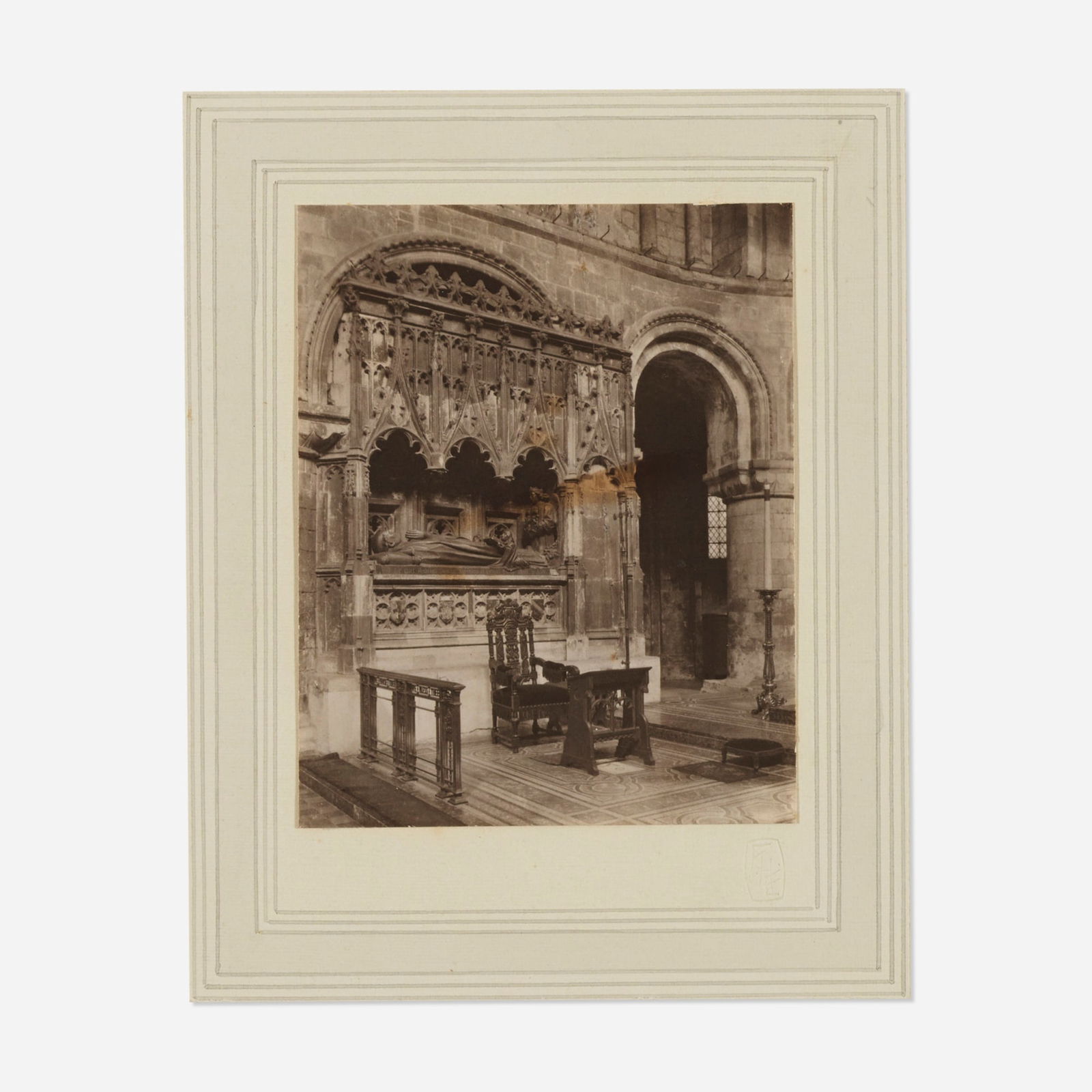 Frederick H. Evans, St. Bartholomew The Great Church, Tomb of Prior Rahere: Frederick H. Evans St. Bartholomew The Great Church, Tomb of Prior Rahere c.1895platinum print image: 4.75 h x 3.875 w in (12 x 10 cm) mount: 12.875 h x 19 w in (33 x 48 cm) Impressed artis