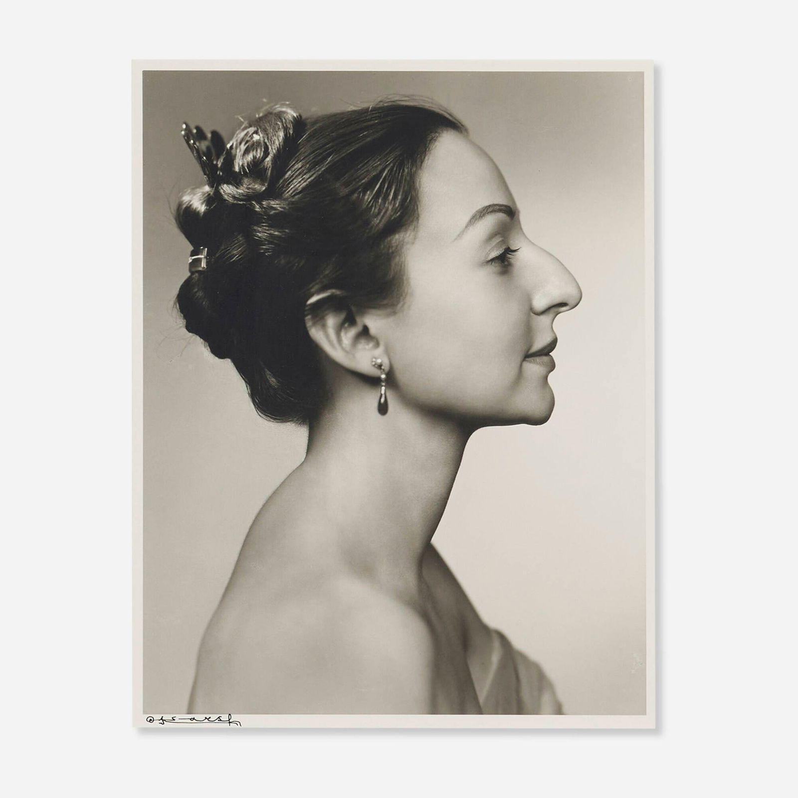 Yousuf Karsh, Estrelita Karsh: Yousuf Karsh Estrelita Karsh 1963gelatin silver print image: 13.375 h x 10.5 w in (34 x 27 cm) sheet: 16.75 h x 13.5 w in (43 x 34 cm) Signed to lower edge '?Yousuf Karsh'. Inscribed to low