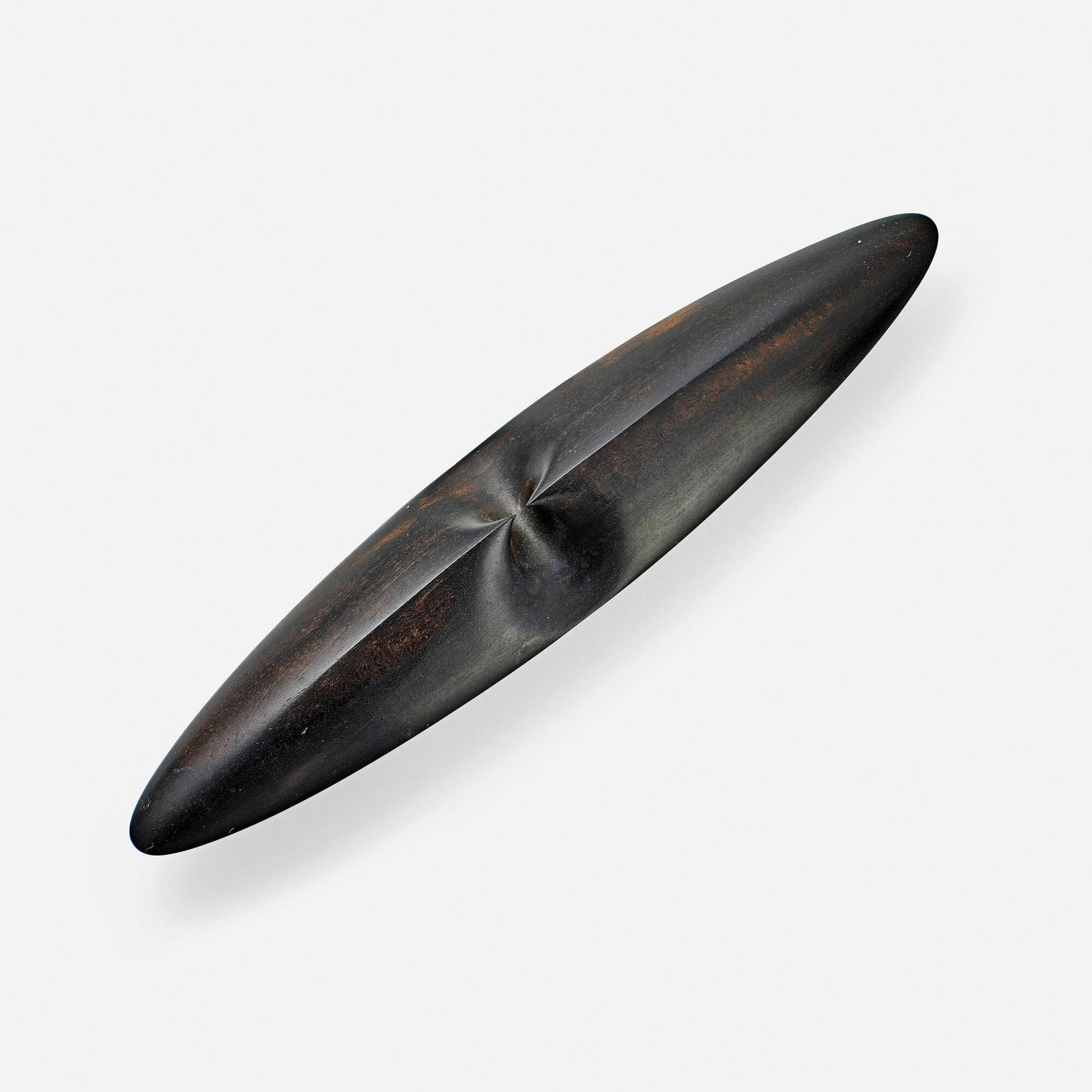 Pavel Opocensky, Wood brooch: Pavel Opocensky Wood brooch Of navette outline Signed with maker's mark for Pavel Opocensky 5.50 x 1 in; Gross weight 18.7 dwts This work will ship from Lambertville, New Jersey