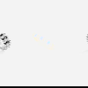 Gemlok, Sapphire, diamond, and platinum ring: Gemlok Sapphire, diamond, and platinum ring Set with alternating circular-cut sapphires and round brilliant-cut diamonds Platinum Signed Gemlok Ring size 7; Gross weight 2.5 dwts