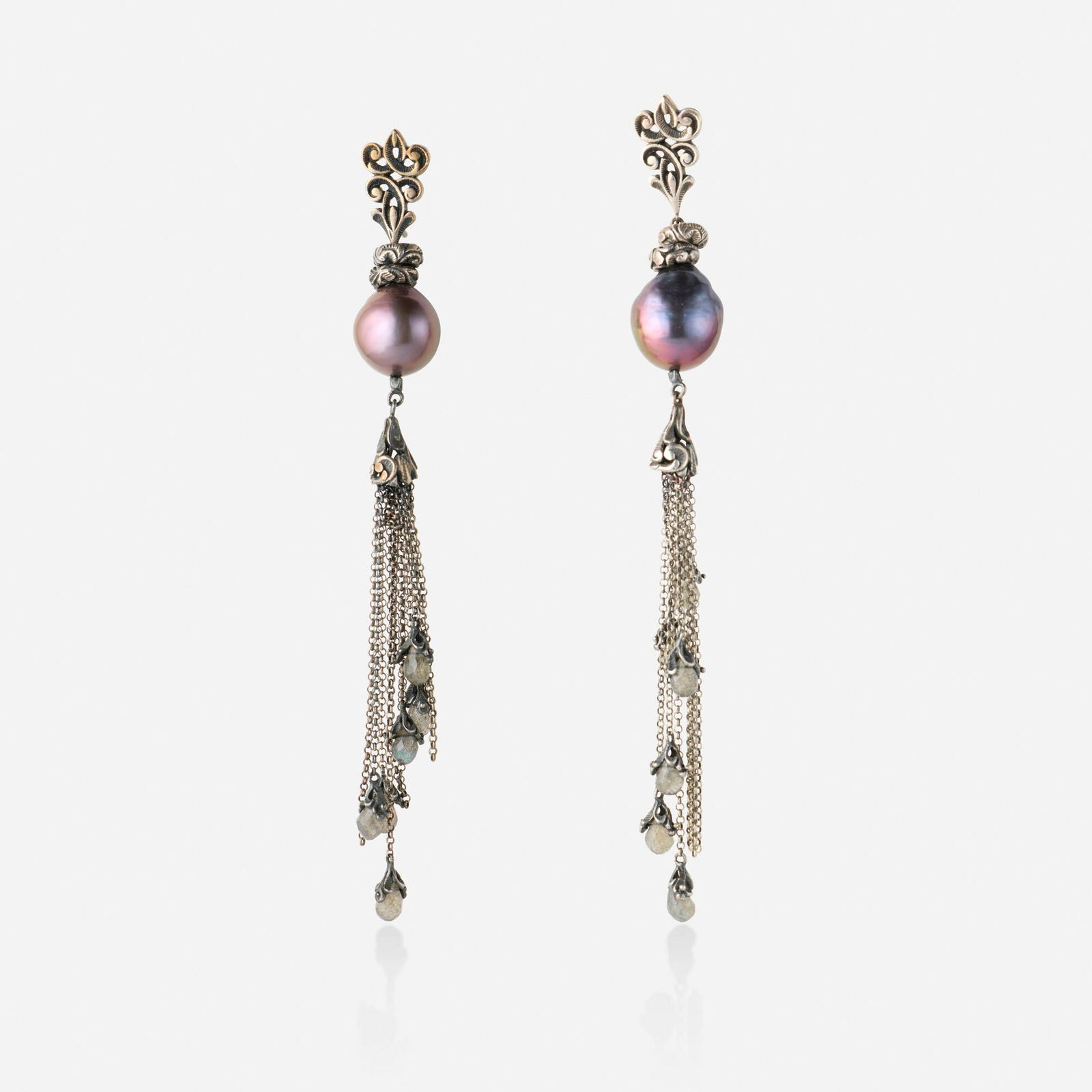 Italian, Baroque cultured pearl, labradorite, and sterling silver earrings (1 of 2)