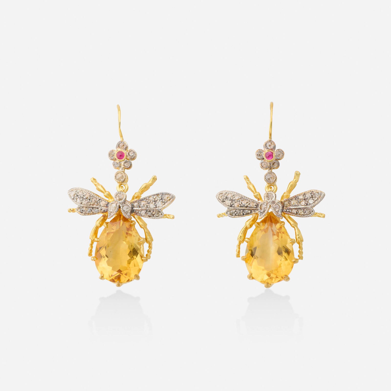 Citrine, diamond, and ruby earrings (1 of 2)