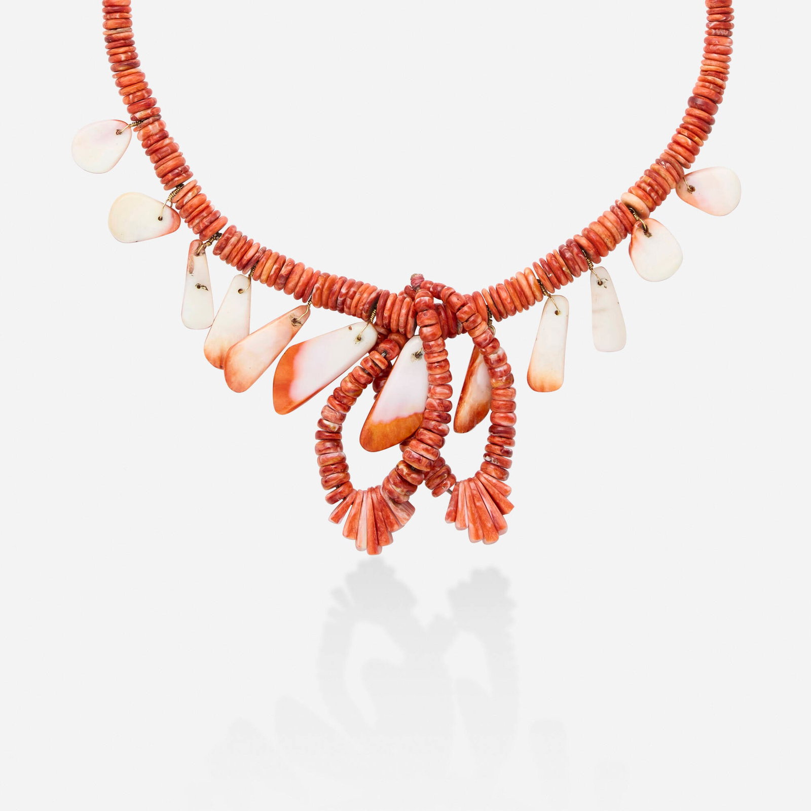 Coral, turquoise, and gold necklace: Coral, turquoise, and gold necklace Designed with graduated coral beads, joined by a gold hook clasp set with a cabochon turquoise; includes a removable coral bead pendant Yellow gold Necklace 18.50 i