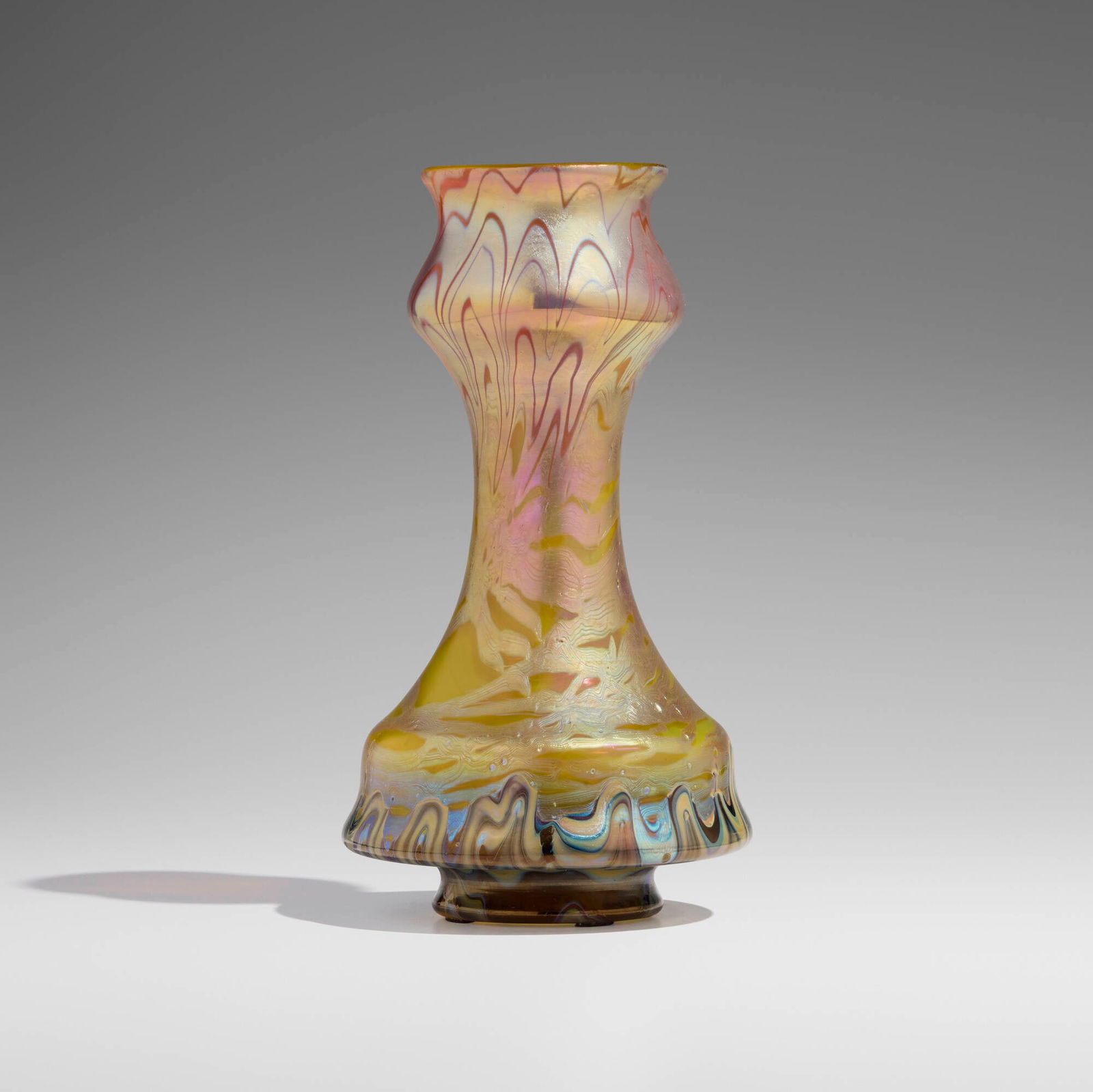 Franz Hofstotter for Loetz, Rare Phanomen vase (Gre 358): Franz Hofstotter for Loetz Rare Phanomen vase (Gre 358) Austria, c. 1900hand-blown glass 8.5 h x 4.5 dia in (22 x 11 cm) This rare form and decor were designed for the 1900 Paris Exposition Un