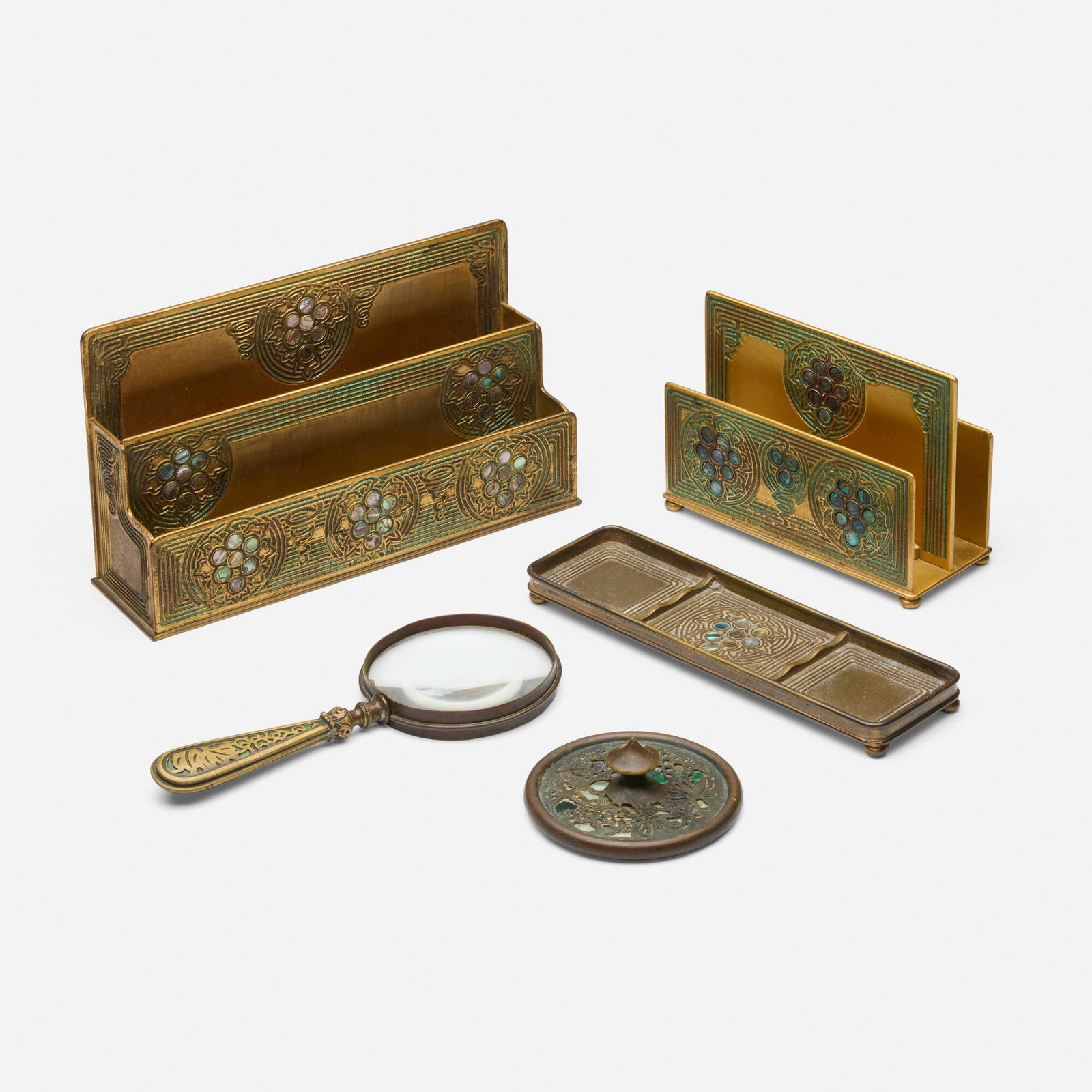 Tiffany Studios, Abalone five-piece desk set (1 of 5)