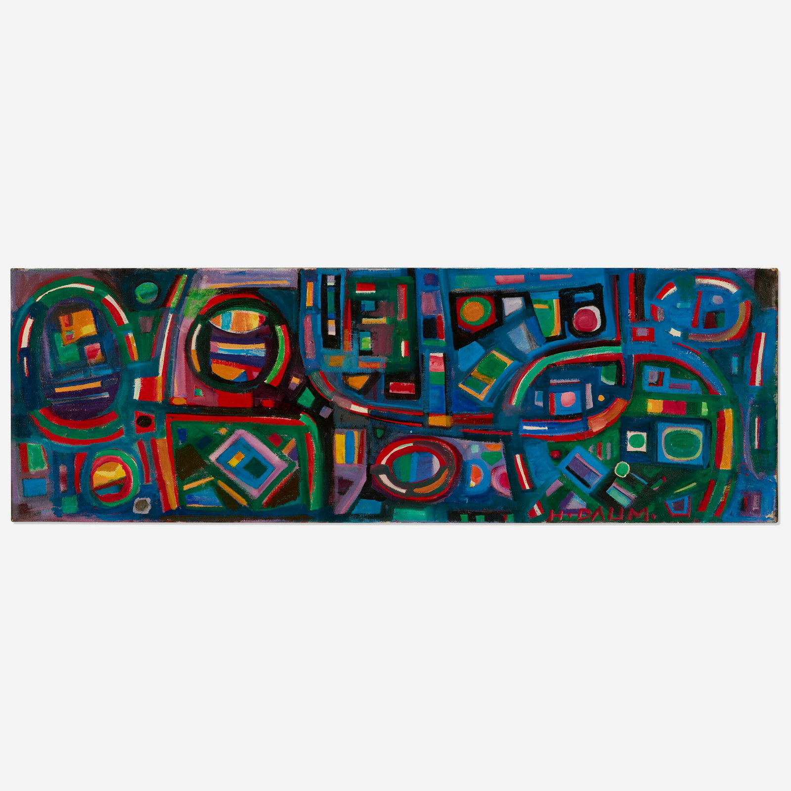 Howard Daum, Untitled: Howard Daum Untitled oil on canvas 14.125 h x 42 w in (36 x 107 cm) Signed to lower right 'H. Daum'. Titled to verso 'Untitled'. Provenance: Collection of Anita Hermesdorf |