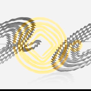 Alexander Calder, Squared Spiral: Alexander Calder Squared Spiral c. 1940brass and steel wire 3.375 h x 4.125 w x 0.125 d in (9 x 10 x 0 cm) Incised signature to center 'CALDER'. This work is registered in the archives of the