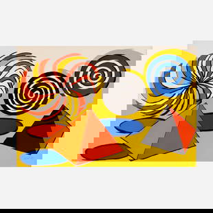 Alexander Calder, Untitled (Pinwheels and Pyramids): Alexander Calder Untitled (Pinwheels and Pyramids) 1974lithograph in colors 29.5 h x 43.75 w in (75 x 111 cm) Signed and numbered to lower edge '48/95 Calder'. This work is number 48 from the