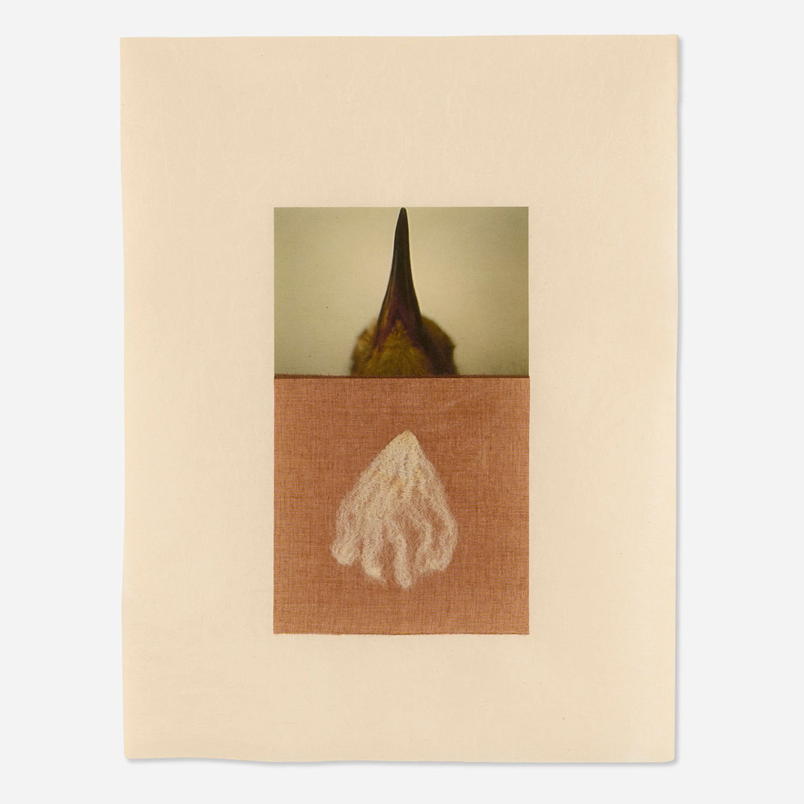 Ann Hamilton, seam: Ann Hamilton seam 2011achival pigment print with gampi tissue, Asuka paper, cheesecloth, BEVA adhesive, cotton, silk and raw fleece image: 10 h x 6 w in (25 x 15 cm) sheet: 17 h x 13 w in (43 x 33