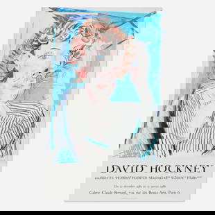 David Hockney, Images et pensees pour la Magazine "Vogue" Paris exhibition poster: David Hockney Images et pensees pour la Magazine "Vogue" Paris exhibition poster 1985offset lithograph in colors 32.75 h x 19.75 w in (83 x 50 cm) This work is from the edition printed by Unio