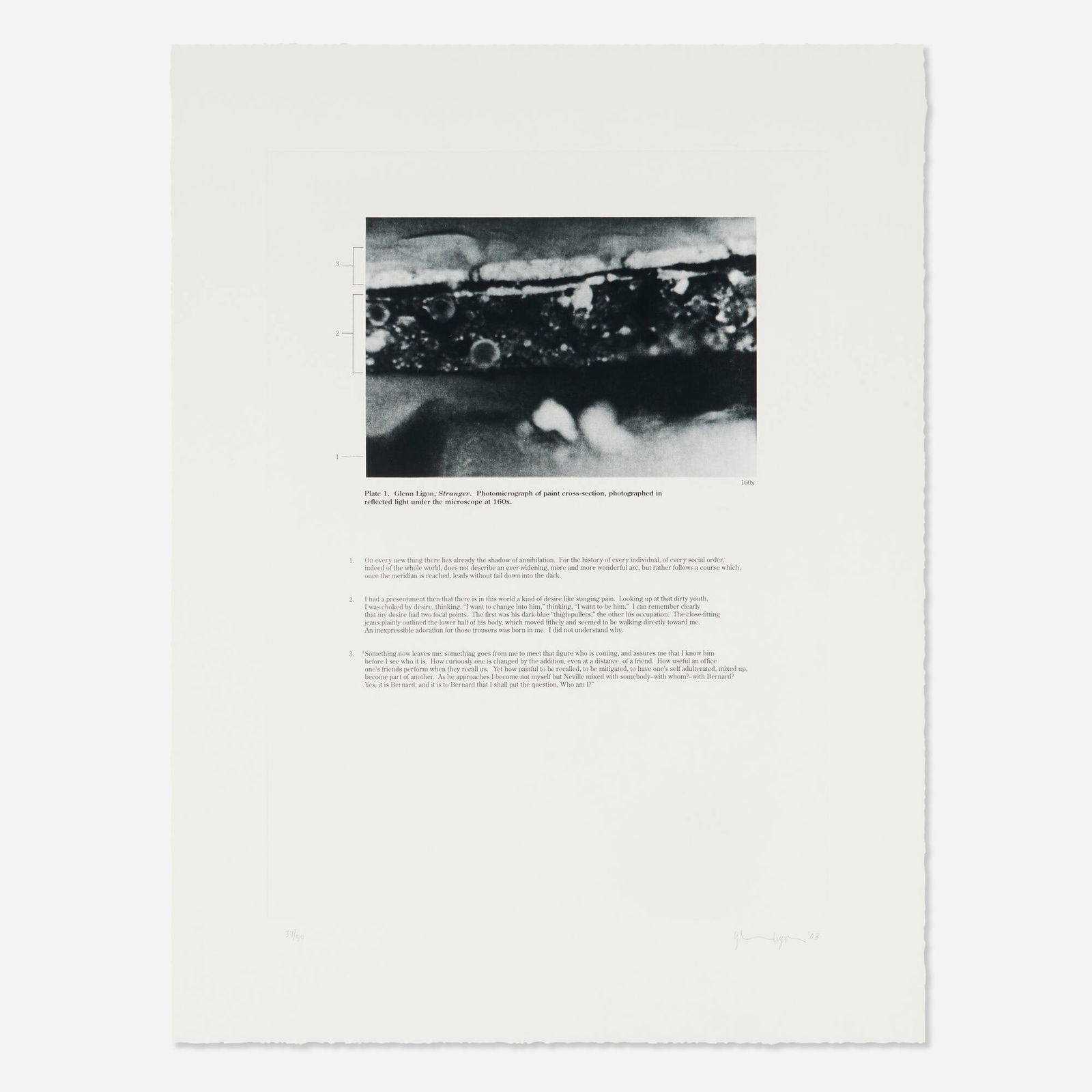 Glenn Ligon, Untitled (from the Exit Art Portfolio: In The Year Three): Glenn Ligon Untitled (from the Exit Art Portfolio: In The Year Three) 2003photogravure image: 21.75 h x 15.75 w in (55 x 40 cm) sheet: 28.5 h x 21.5 w in (72 x 55 cm) Signed, dated and numb