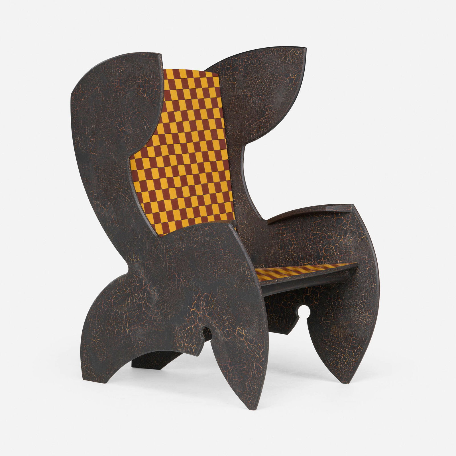 Dale Broholm, Armchair: Dale Broholm Armchair c. 2005 lacquered and painted wood 47 h x 34.5 w x 40.5 d in (119 x 88 x 103 cm) Dale Broholm is an American studio furniture maker whose work is marked by a deep respect